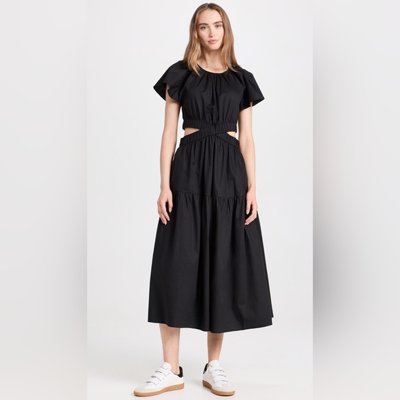 NWT MINKPINK ALLEGRA CUTOUT MIDI DRESS FLUTTER SLEEVES IN BLACK SIZE XXL - Picture 2 of 16